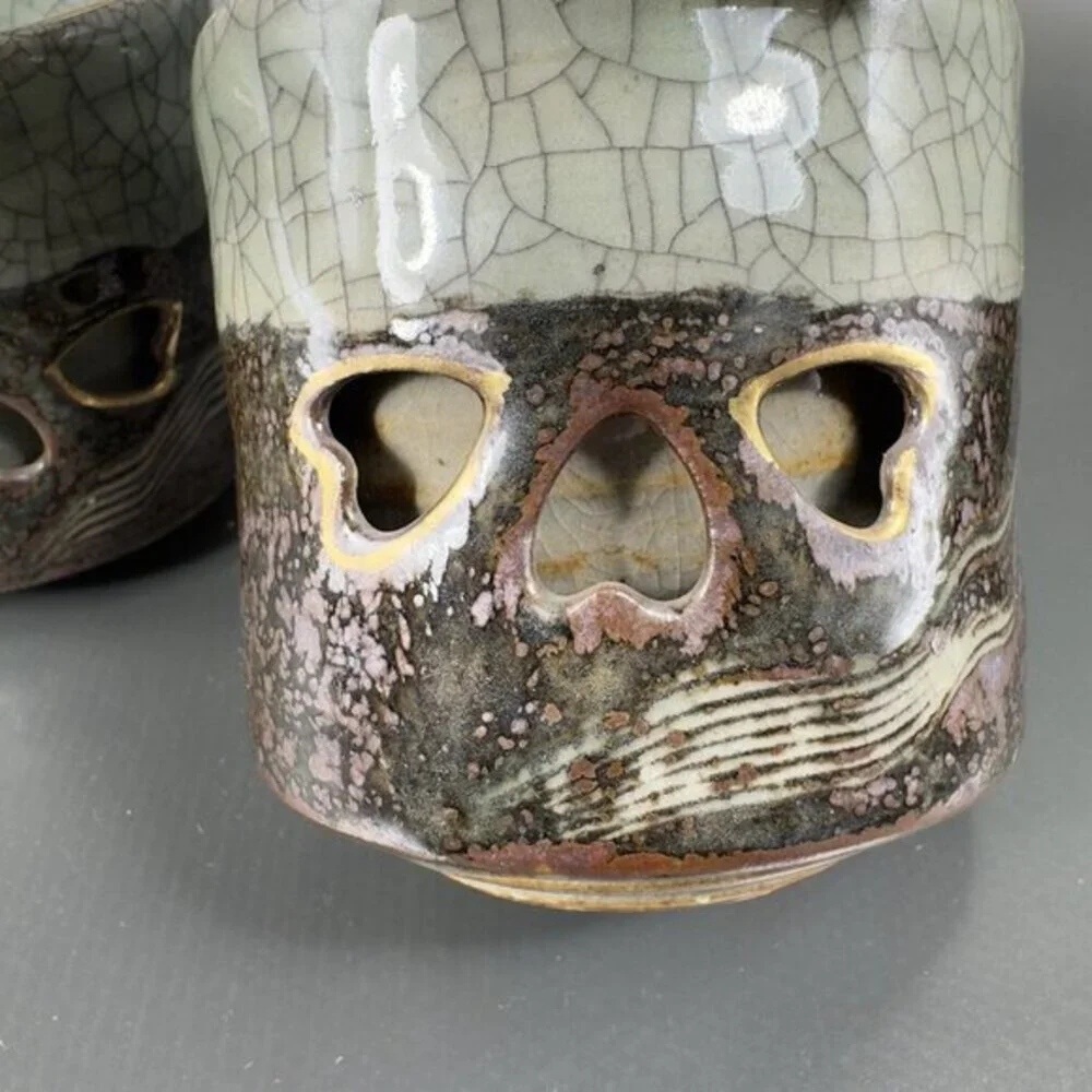 Otagiri SomaWare Gold Horse Cup Tumbler Porcelain Obori Crackled Glaze Cups Set2